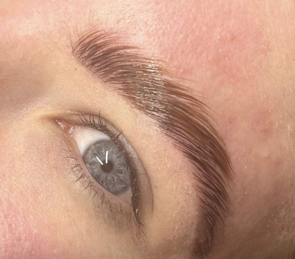 Close-up of an eyebrow lamination treatment by Leanne