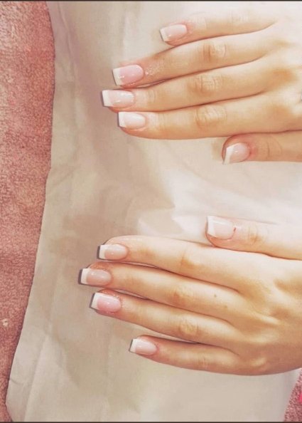 Square pale pink French manicure by Leanne